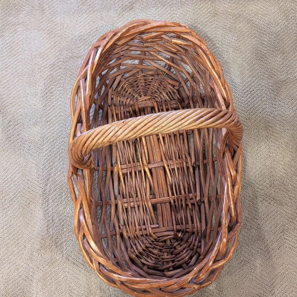 Vintage Large French Basket Woven Wicker Rattan Flower Herb Gathering